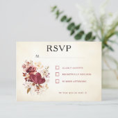 Burgund & Elfenbeinherzen & Blume Elegant RSVP Karte (Stehend Vorderseite)