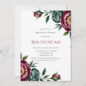 Burgund & Emerald Peony Winter Brunch & Bubbly Einladung (Vorderseite)