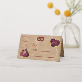 Burgund Englisch Rose, Rotes Party Maske Quinceañe Platzkarte