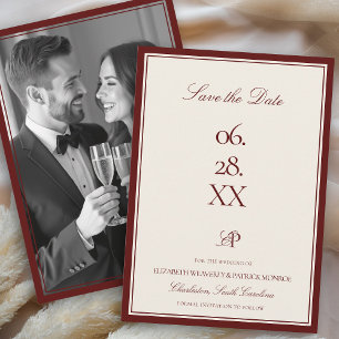 Burgund-Estate-Formale moderne Foto-Hochzeit Save The Date