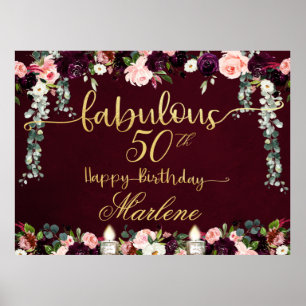 Burgund Fabulous 50 Geburtstagsfeier 54x40 Poster