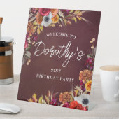 Burgund Fall Blume 21. Geburtstag Party Willkommen Sockelschild (In Situ)