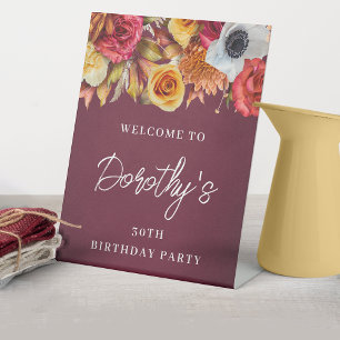 Burgund Fall Blume 30. Geburtstag Party Willkommen Sockelschild