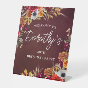 Burgund Fall Blume 40. Geburtstag Party Willkommen Sockelschild