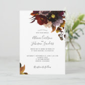 Burgund Fall floral rustikale elegante Drehbuch Ho Einladung (Stehend Vorderseite)