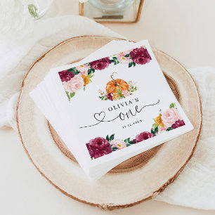 Burgund Fall florale Kleine Kürbis 1. Geburtstag Serviette