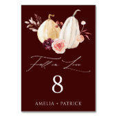 Burgund Fall in Liebe Pumpkin Herbsthochzeit Tischnummer (Vorderseite)