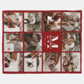Burgund Familienfoto Collage Mit Monogramm Keepake Fleecedecke (Vorderseite (Horizontal))