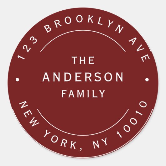 Burgund Familienname Runde Rücksendeadresse Etiket Runder Aufkleber (Vorderseite)