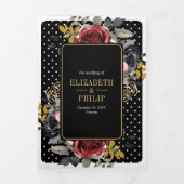 Burgund-Flora-Rose in einer Schwarzen Hochzeit Dreifach Gefaltete Einladung (Cover)