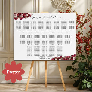 Burgund Floral 20 Tische Hochzeitssitze Poster