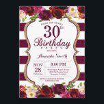 Burgund Floral 30. Geburtstag Party Einladung<br><div class="desc">Burgund Floral 30. Geburtstag Party Einladung für Frauen. Burgund Red und Gold Geburtstagsparty Einladung. Gold Glitzer. Burgund Watercolor Floral Blume. Burgund und weiße Streifen. 13. 15. 16. 18. 20. 21. 30. 40. 50. 60. 70. 80. 90. 100. jedes Alter. Printable Digital. Für weitere Anpassungen klicken Sie bitte auf die Schaltfläche...</div>