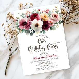 Burgund Floral 65. Geburtstagsparty Einladung