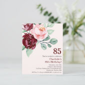 Burgund Floral 85. Budget Geburtstagseinladung (Stehend Vorderseite)