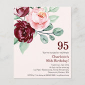 Burgund Floral 95. Budget Geburtstagseinladung (Vorderseite)