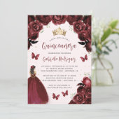 Burgund Floral Aquarell Prinzessin Quinceañera Einladung (Stehend Vorderseite)