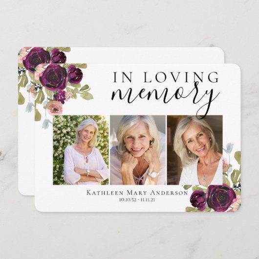 Burgund-Floral-Beerdigung Dankeskarte (Vorne/Hinten)