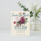 Burgund floral binden den Knoten Save the Date Einladungspostkarte (Stehend Vorderseite)