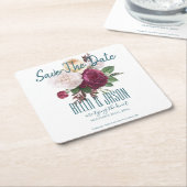 Burgund floral binden den Knoten Save the Date Rechteckiger Pappuntersetzer (angewinkelt)
