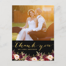 Burgund Floral Black Gold Foto Hochzeit Vielen Dan Postkarte