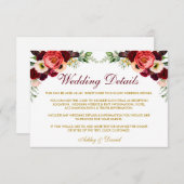 Burgund Floral Boho Hochzeitdetails Beipackkarte W Begleitkarte (Vorne/Hinten)