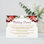 Burgund Floral Boho Hochzeitdetails Beipackkarte W Begleitkarte (Stehend Vorderseite)