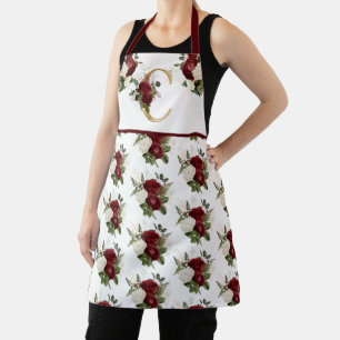 Burgund Floral Bouquet - Gold Tone Monogram C Schürze
