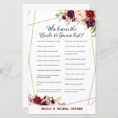 Burgund Floral Brautparty Game, Polterabend (Vorne/Hinten)