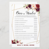 Burgund Floral Brautparty Game, Polterabend (Vorne/Hinten)