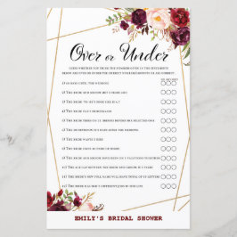 Burgund Floral Brautparty Game, Polterabend