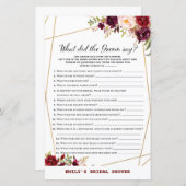 Burgund Floral Brautparty Game, Polterabend (Vorne/Hinten)