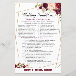 Burgund Floral Brautparty Game, Polterabend