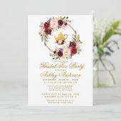 Burgund Floral Brautparty Tee Party Einladung GB (Stehend Vorderseite)