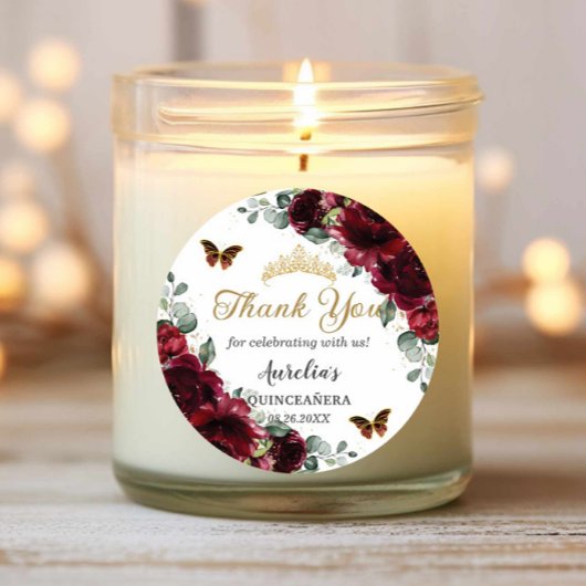 Burgund Floral Butterfliegen Prinzessin Gold Gefal Runder Aufkleber