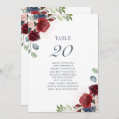 Burgund Floral Dusty Blue Wedding Tischnummer 20 (Vorne/Hinten)
