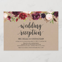 Burgund Floral Elopement Empfang Kraft lädt ein