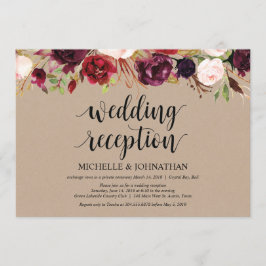 Burgund Floral Elopement Empfang Kraft lädt ein Einladung