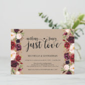 Burgund Floral Elopement Empfang Kraft lädt ein Einladung (Stehend Vorderseite)