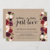 Burgund Floral Elopement Empfang Kraft lädt ein Einladung (Vorne/Hinten)