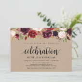Burgund Floral Elopement Empfang Kraft lädt ein Einladung (Stehend Vorderseite)
