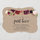 Burgund Floral Elopement Empfang Kraft lädt ein Einladung (Vorne/Hinten)