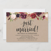 Burgund Floral Elopement Empfang Kraft lädt ein Einladung (Vorderseite)