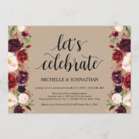 Burgund Floral Elopement Empfang Kraft lädt ein