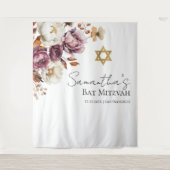 Burgund Floral Fall Bat Mitzvah Hintergrund Wandteppich (Vorderseite)