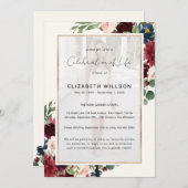 Burgund-Floral-Feier zum Foto der Lebensbeerdigung Einladung (Vorne/Hinten)