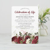 Burgund-Floral-Gedenkstätte | Feiern des Lebens Einladung (Stehend Vorderseite)