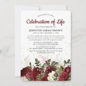 Burgund-Floral-Gedenkstätte | Feiern des Lebens Einladung (Vorderseite)