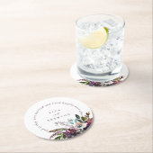 Burgund Floral glücklich je nach weißer Hochzeit Runder Pappuntersetzer (Vor Ort)