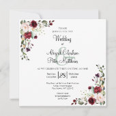 Burgund Floral Gold Foil Square Hochzeit Einladung (Vorderseite)