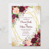 Burgund Floral Gold Geometrie Einladung (Vorderseite)